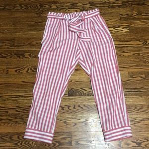 Red and white striped, paper bag waist, Do+Be brand cropped pants